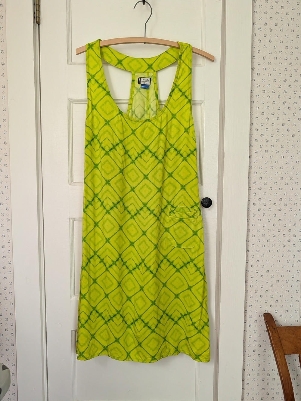 Kavu S Dress Lime Green Tie Dye Patterned Racerback Sundress Surfer Hawaii Chic
